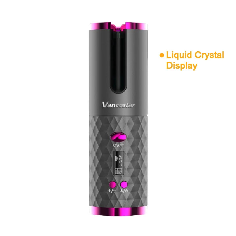 Wireless Electric Hair Curler Portable Travel Home Use 6 Timing 6 Temp. LED Cordless Automatic Hair Curler for Curls or Waves