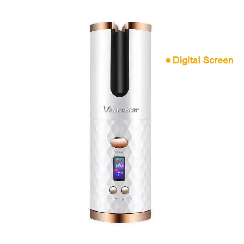 Wireless Electric Hair Curler Portable Travel Home Use 6 Timing 6 Temp. LED Cordless Automatic Hair Curler for Curls or Waves